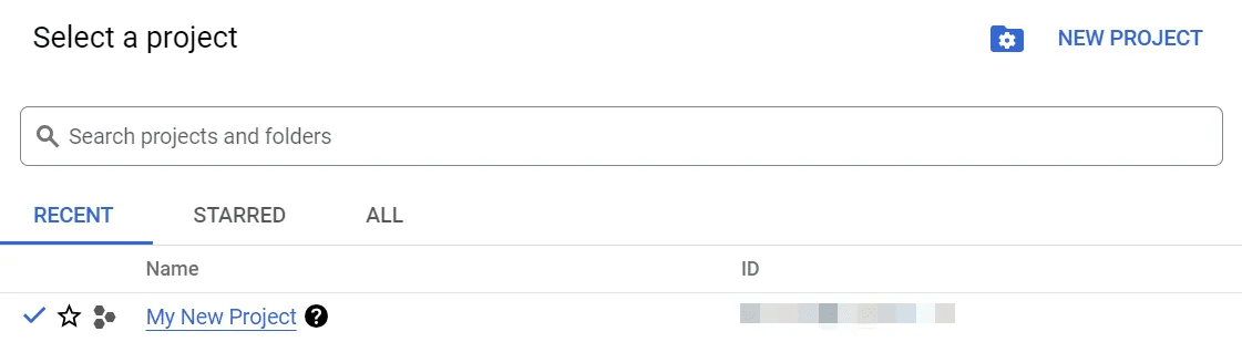 Google Cloud Console — Select project from the top dropdown