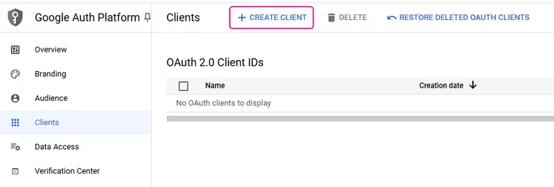 Create OAuth credentials — select Web application and add the redirect URI