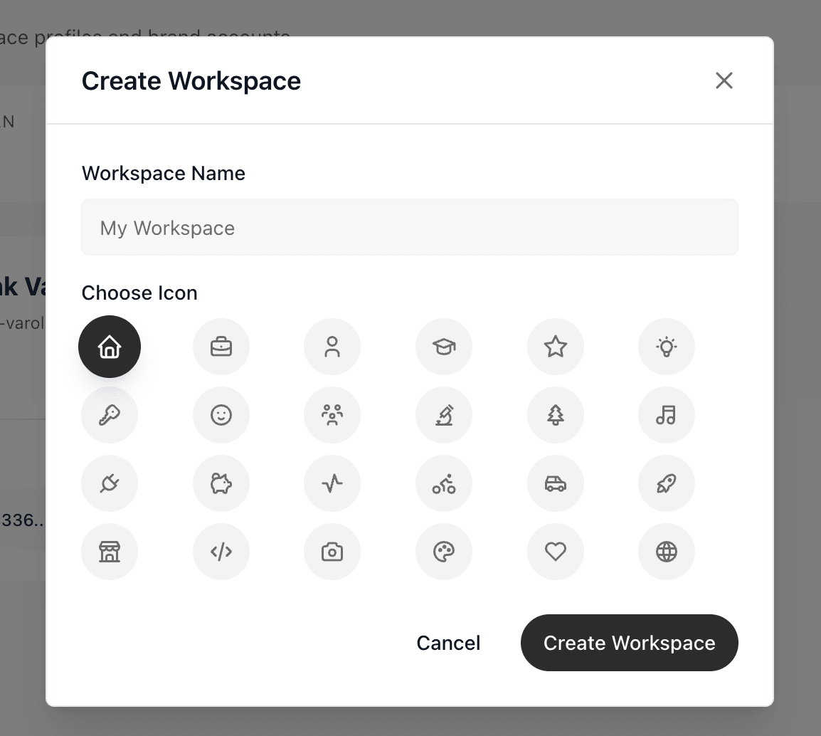 CodivUpload create workspace dialog